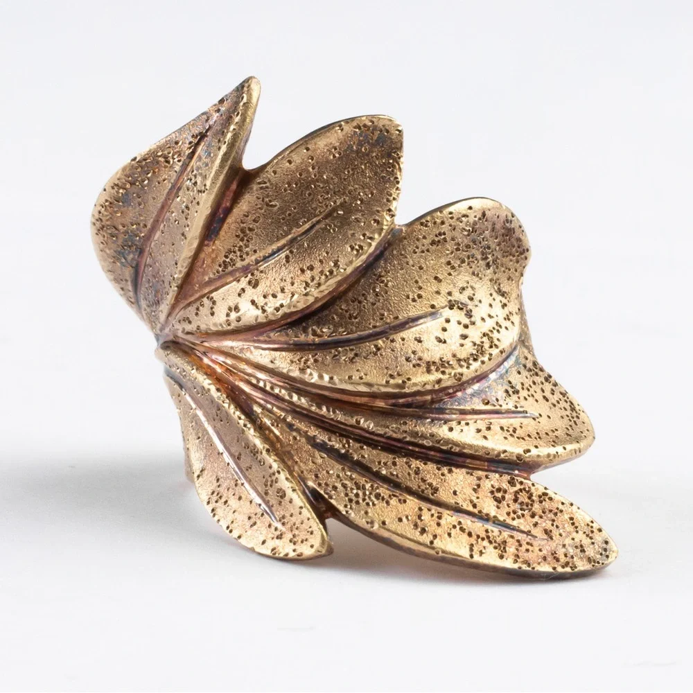18K yellow gold over sterling silver textured leaf wrap ring 10